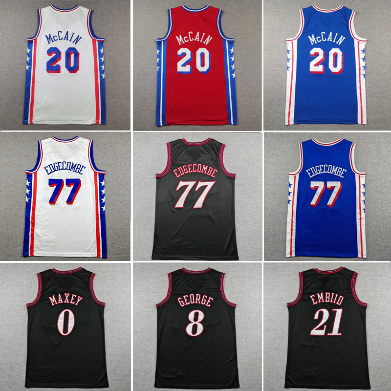Stitched 76er Basketball Jersey VJ Edgecombe Tyrese Maxey Jared McCain Paull George Joell Embiid Classic black Jerseys adult children embroidery Men