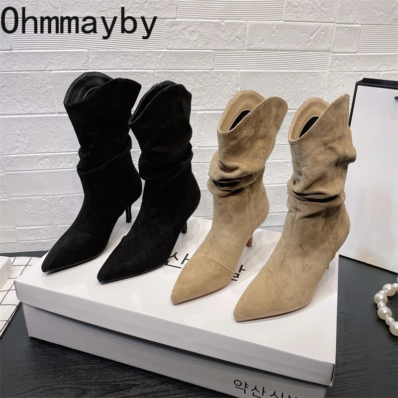 Vintage Pointed Toe Women Ankle Boots Autumn Ladies Concise High Heel Slip On Short Botas Zapatos De Mujer 251110