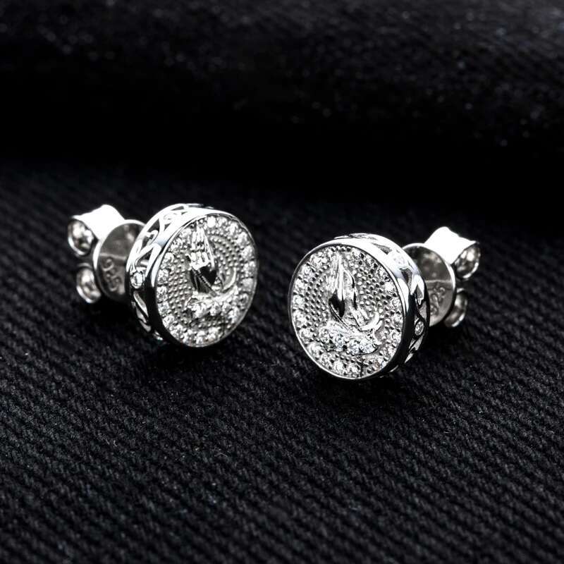 MossanRappr 0.5cttw Moissanite Prayer Hand Shape Stud Earrings 925 Sterling Silver D Color Fashion Hip Hop Jewelry for Women