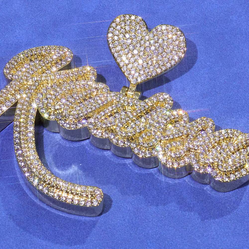 NOUYA Luxury Hip Hop Love Button Pendant Custom Double-layered Letter Micro Pave Colored Moissanite Personalized Fine Jewelry Customizable