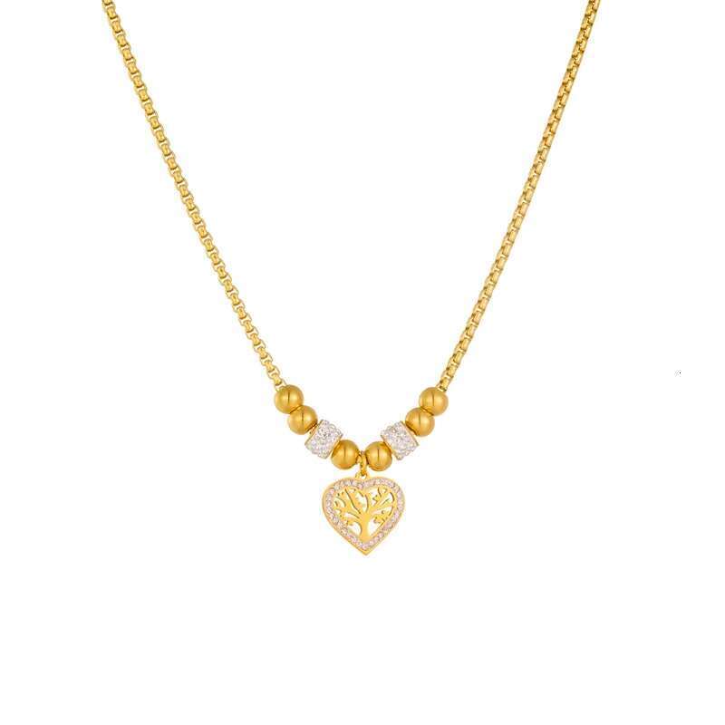 DIEYURO 316L Stainless Steel Heart-Shaped Tree Pendant Necklace For Women New Fashion Beads Choker Chains Jewelry Gift Party