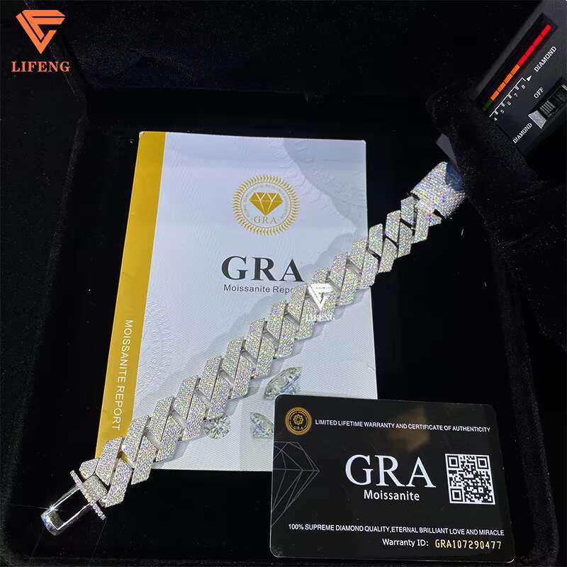 Hip Hop Jewelry Moissanite Bracelet 4rows 20mm Wide 925 Silver VVS Moissanite Iced Out Diamond Cuban Link Chain Bracelet Men