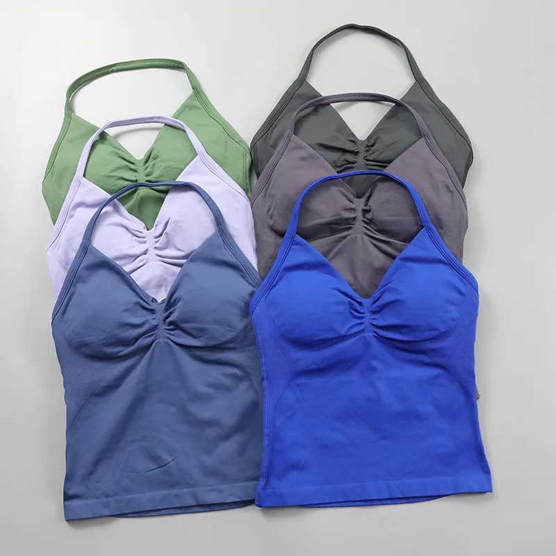 Impact Longline Shoulder Strap Gym Top Womens Scrunch Open Back Gym Clothing Built in Bra Pad Strap Neck Yoga Tank TopW250411