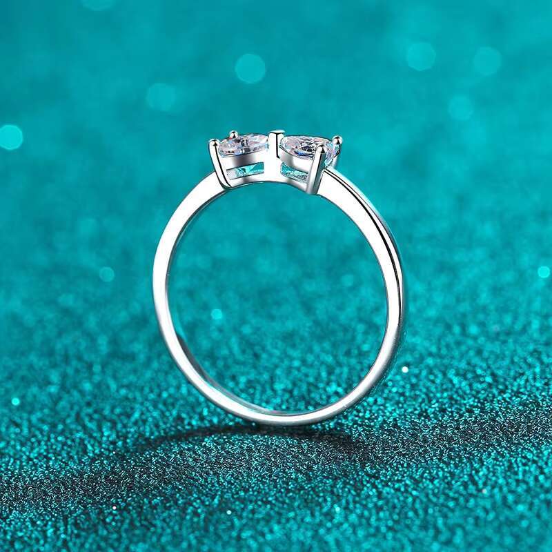 925 Sterling Silver Womens Stylish Wedding Ring Beautiful Heart-to-Heart Design with PT950 Gold Medal Plating Moissanite Rings