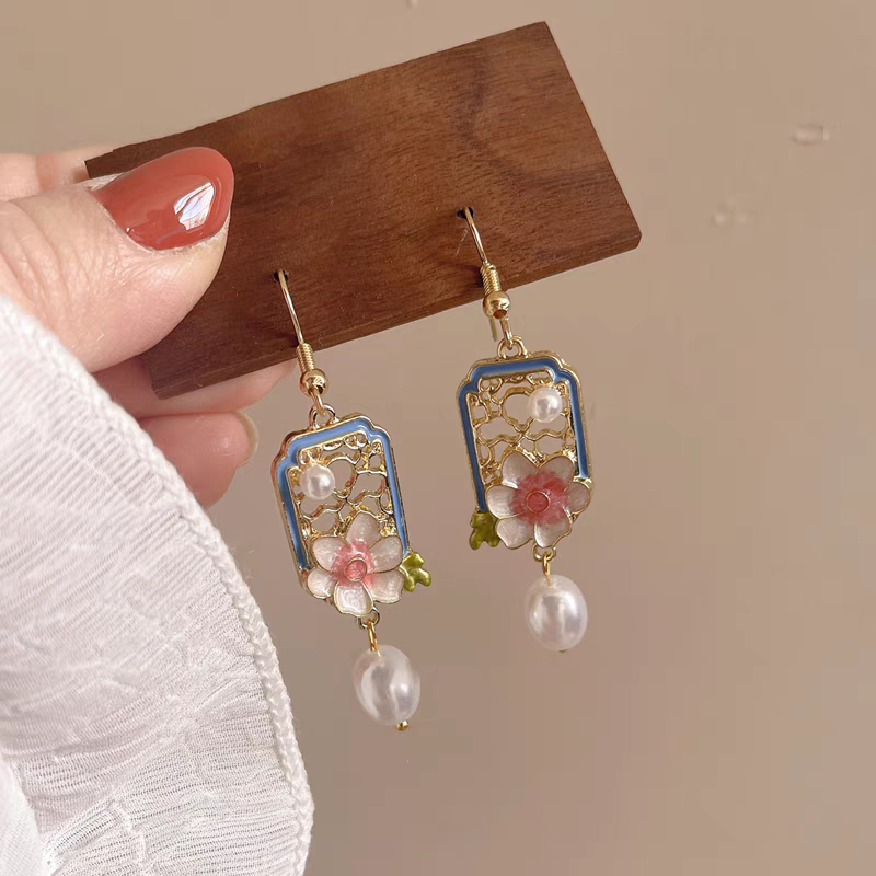 New Chinese style hollow glazed flower earrings for earrings