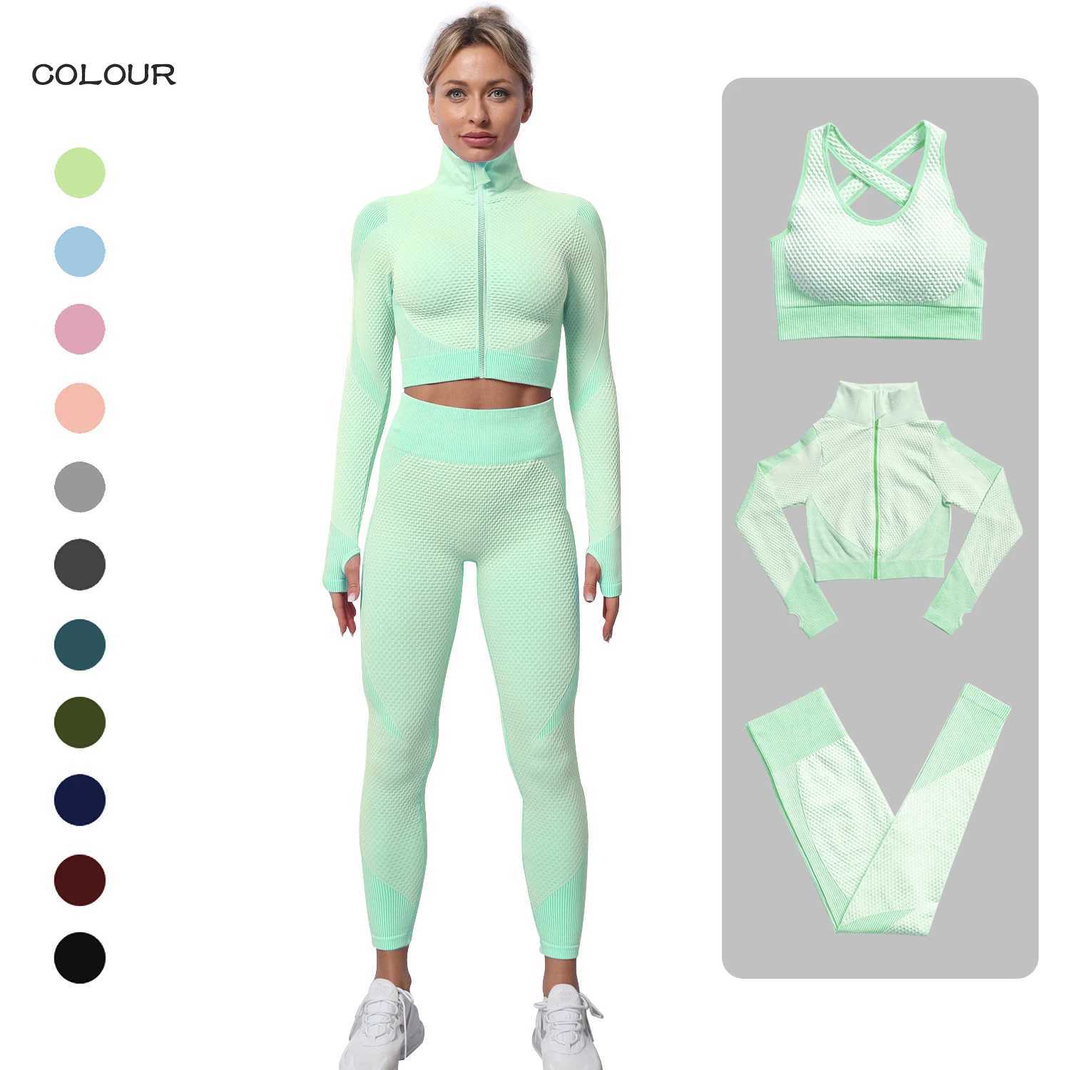 Short pole seamless womens yoga set sportswear gym clothing fitness long sleeved crop high waisted leg sportswearW250411