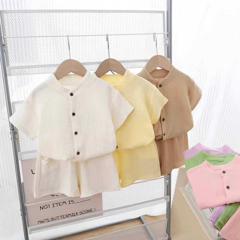 Baby and toddler 2-piece cotton high-dimensional pajama set with short sleeved round neck soft and breathable boy and girl 0-5Y beach wearXJ250410