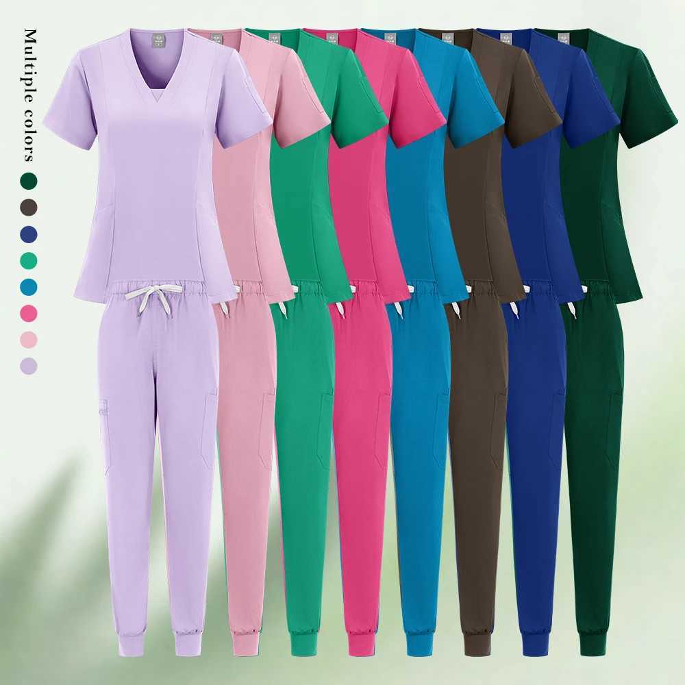 High Quty Soft Elastic Fabric Medical Scrub Sets Blouse and Pants Beauty Sns Dental Hospitals Nurse Vet Working Clothes X250410
