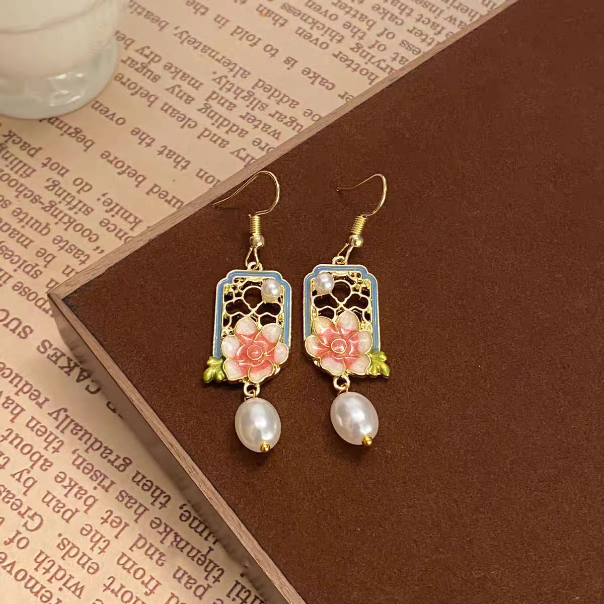 New Chinese style hollow glazed flower earrings for earrings