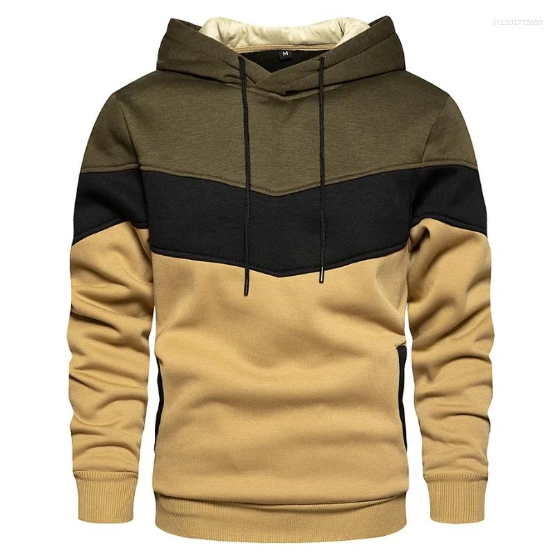 Men's Hoodies Patchwork Hooded Sweatshirt Clothing Casual Loose Fleece Warm Streetwear Male Fashion Autumn Winter Sports Outwear
