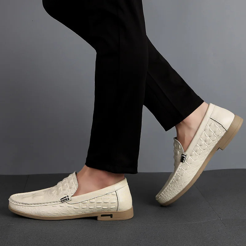 Men Black Dress Loafers Pattern High Quality Slip-ons Stylish Business Formal Shoes Male Casual Summer Flats Moccasins 251106