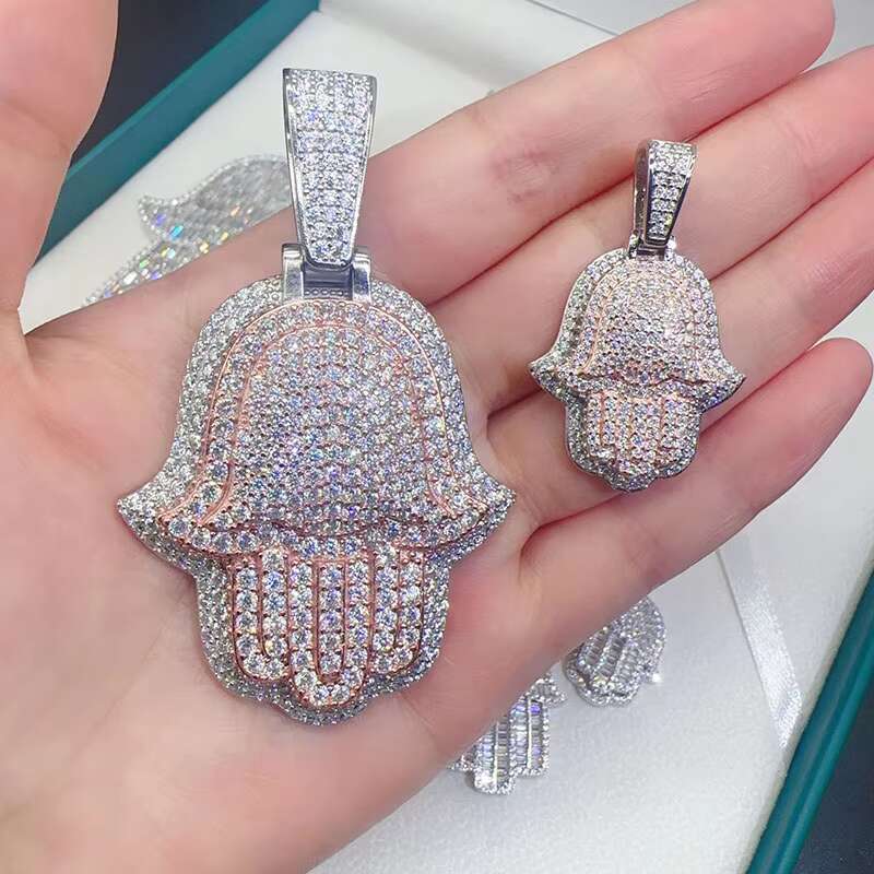 925 Sterling Silver Moissanite Hamsa Hand Pendant Unisex Sterling Silver Iced Out Vvs Moissanite Diamond Custom Hamsa Pendant