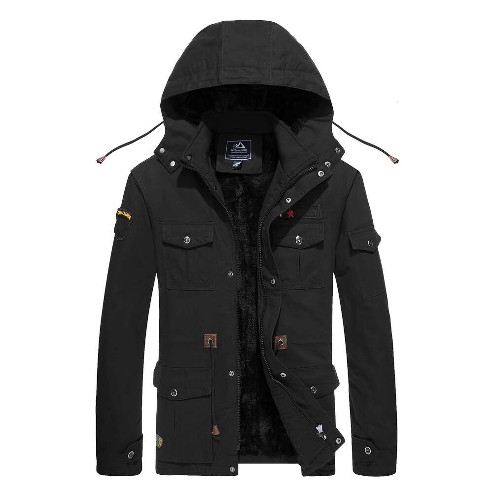 Men's Heavy-Duty With Fleece Lining & Windproof Full-Zip Hooded Work Coat, 8 Multi-Pocket Outdoor Gear For Hiking, Camping, Skiing, Flying Thick 