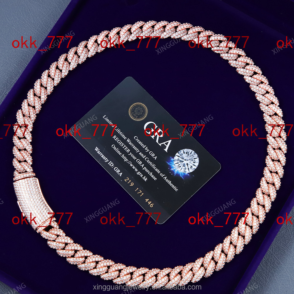 13mm Wide White/Yellow/Rose Gold Plated S925 Silver Gold Plated VVS Moissanite Diamond Cuban Link Chain for Mens Hip Hop