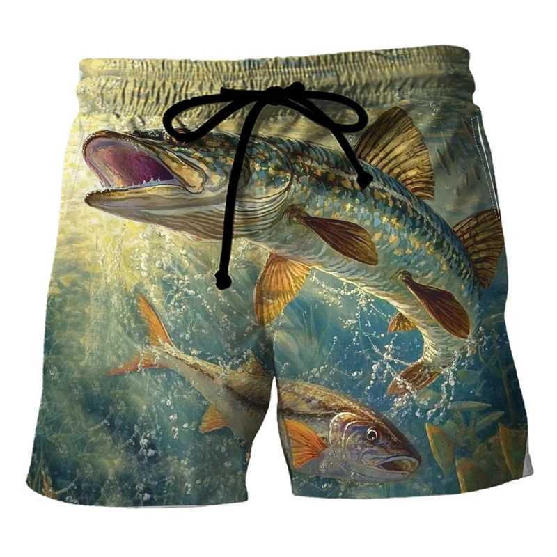 Fashionable fish shaped beach shorts for summer casual fishing 3D printed swimming shorts for men loose and breathable quick drying shortsW250410