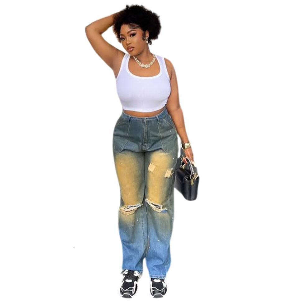 Women's Wear Women's Wear Women's Straight Leg Jeans, Women's Street Ripped Holes, Washing Water, Hanging Dyeing, Making Old Jeans