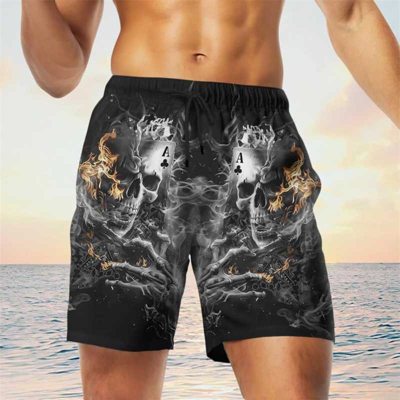 Trend Poker Animals 3D printed beach shorts mens fashionable summer street clothing skeleton graphic shorts cool oversized swim trunksW250410