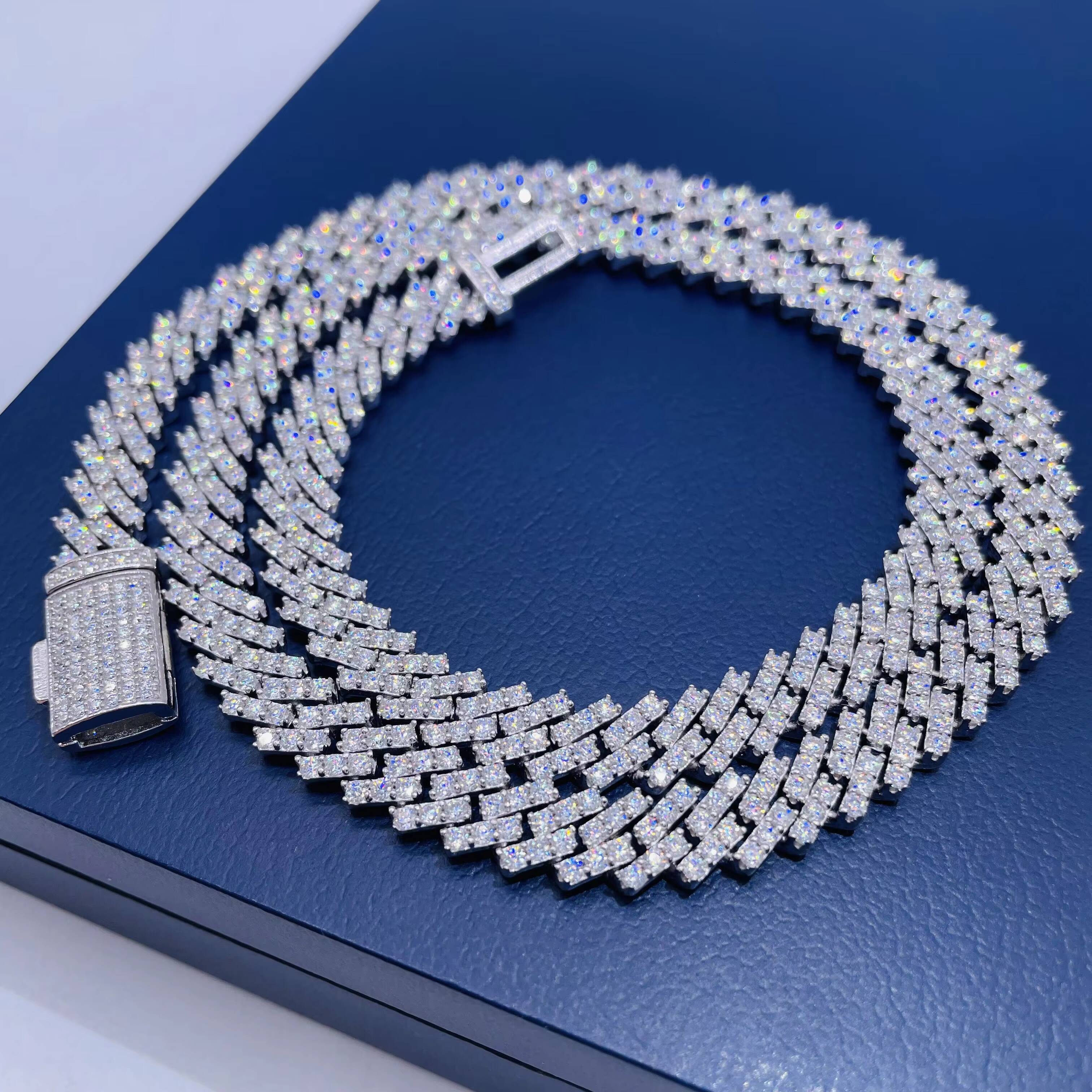 8mm Moissanite Hiphop Chain 925 Sterling Silver Fully VVS Moissanite Cuban Link Chain for Women