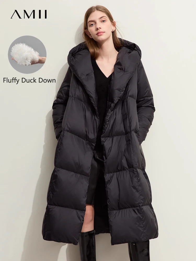 AMII Minimalist Down Jacket Coat Women Winter Warm Long Bread Puffer Coat Light Thick Quality Fashion Outerwear 12324060 251110