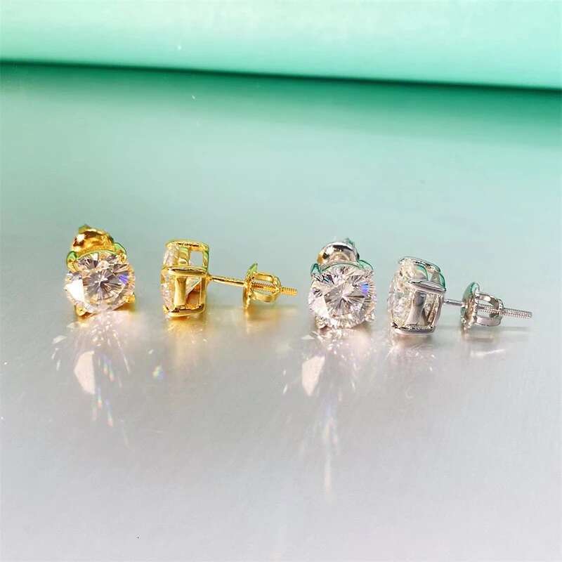 Hiphop 0.5-2ct D Color FL Sakura Cut Moissanite Stud Earrings Screw Back for Women Men 925 Silver Bling Diamond Earrings Gift