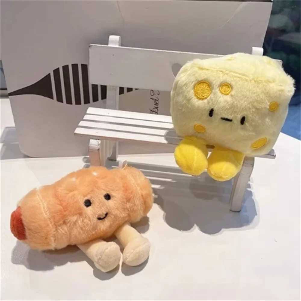 Simulated bread plush pendant toy cow horn cheese filled plush doll keychain fluffy soft bag charm birthday gift W250411