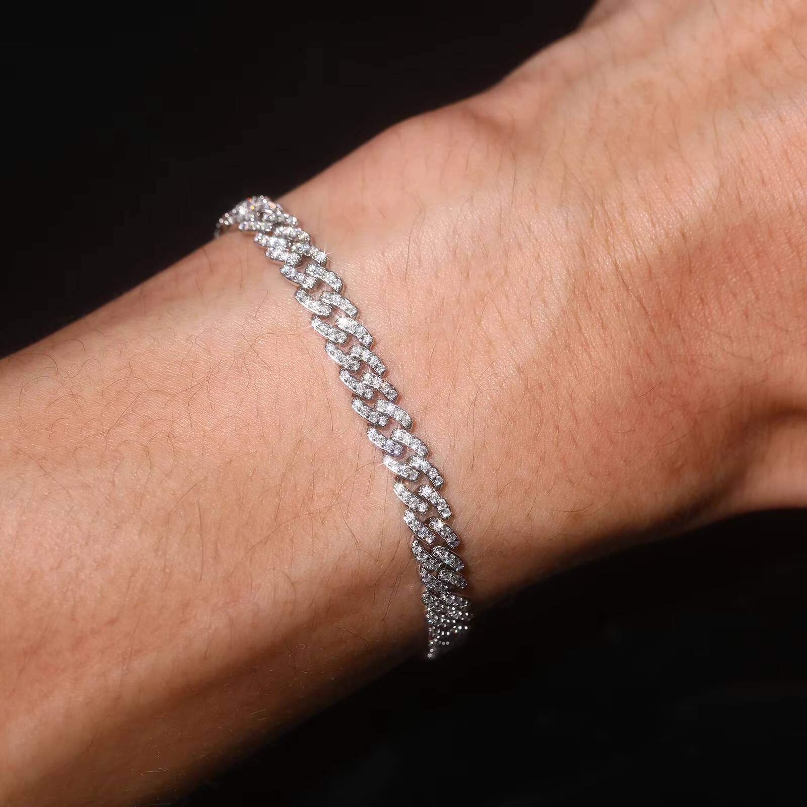 Cheap Price Pass Diamond Tester 6mm 925 Sterling Silver VVS Moissanite Iced Out Hip Hop Jewelry Cuban Link Bracelet Men Women