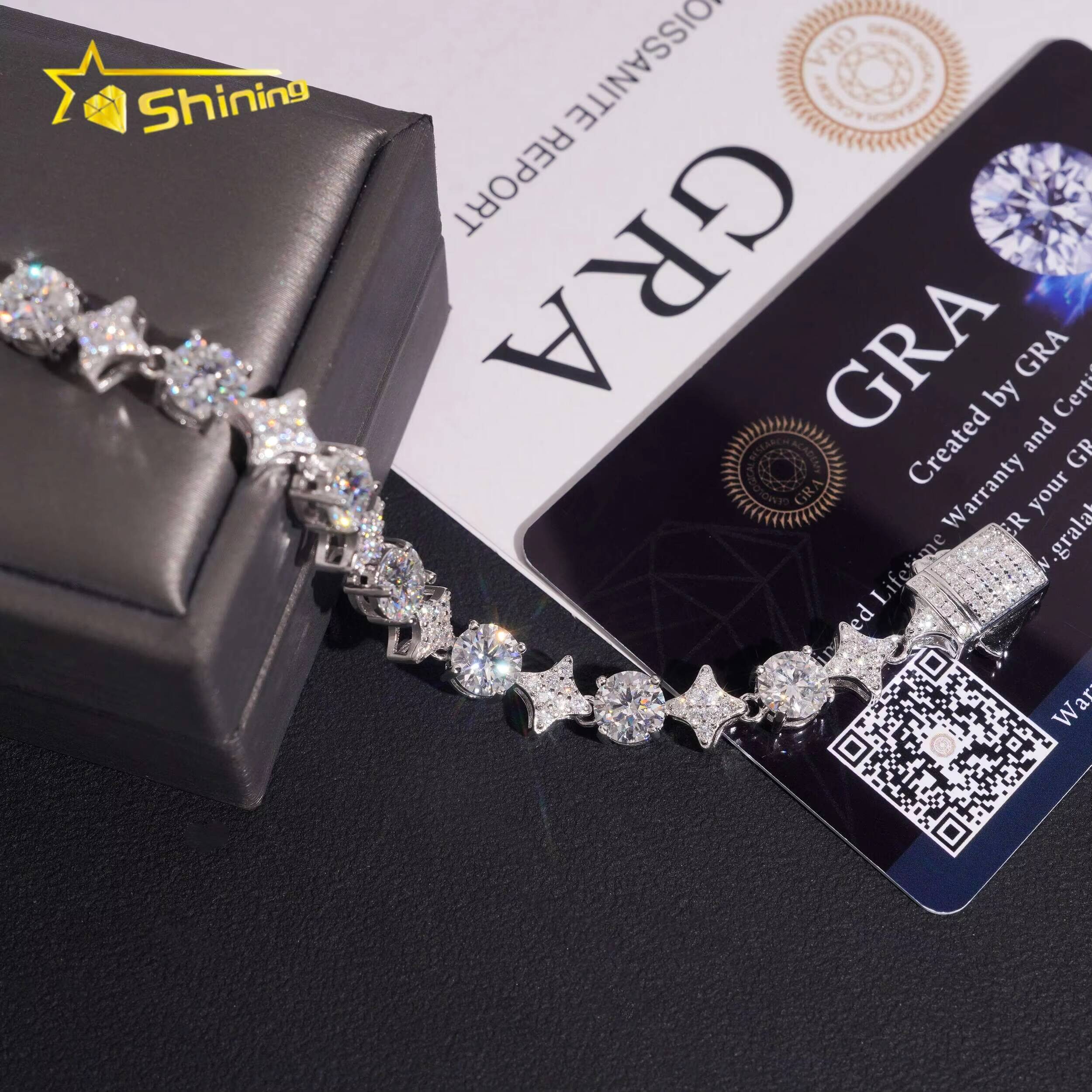 Trendy Iced Out D VVS Moissanite Diamond Bracelet GRA Certificated Custom 925 Silver Bracelet Men Hip Hop Moissanite Jewelry