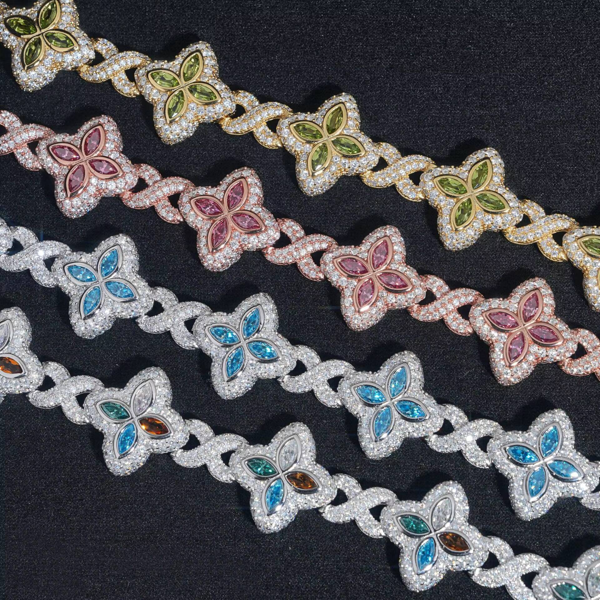 Mens Bracelets 2024 Colorful Moissanite Cuban Link Bracelet White Gold Plated High Quality Hip Hop Bracelet