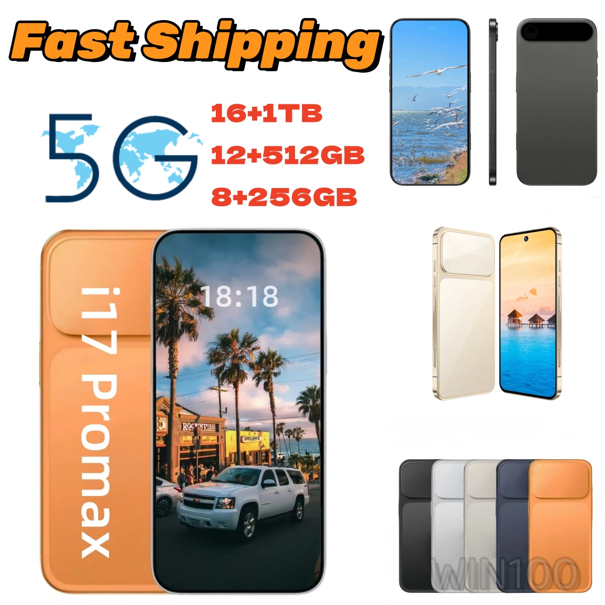 High Quality i17 Pro Max 16+1TB wireless charging 5G Android smartphone network unlock 7.3 Full HD 72+108MP dual Standby Android System GPS Smartphone