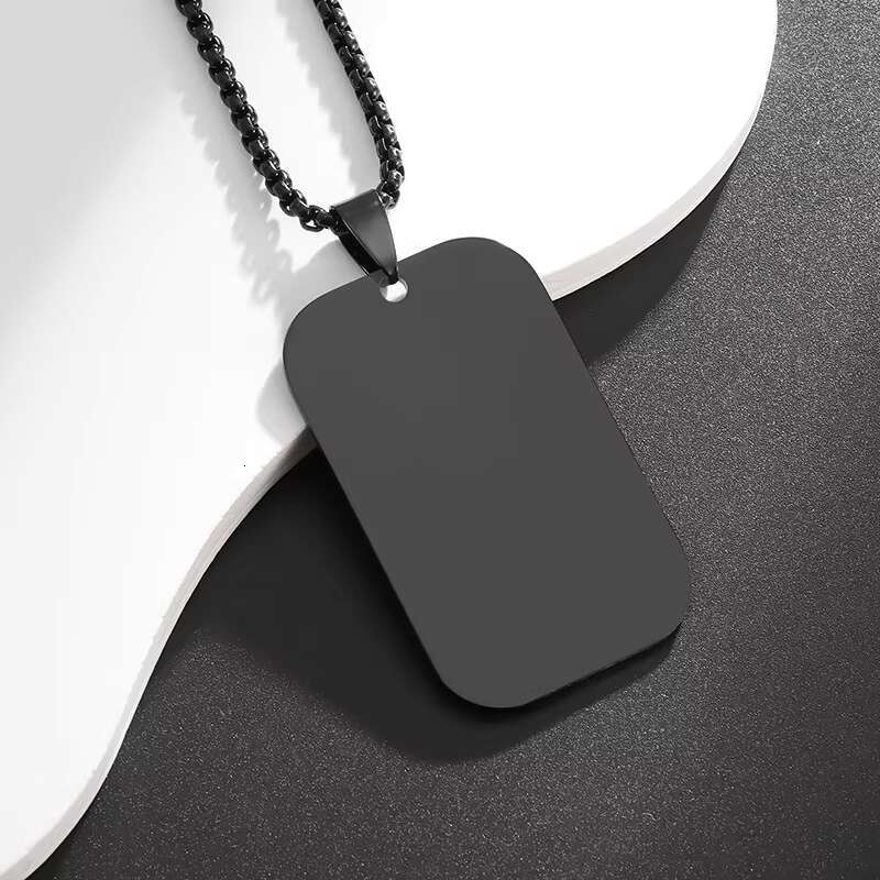 Simple Hip Hop Style Stainless Steel Plated Matte Rectangular Label Pendant Necklace for Men