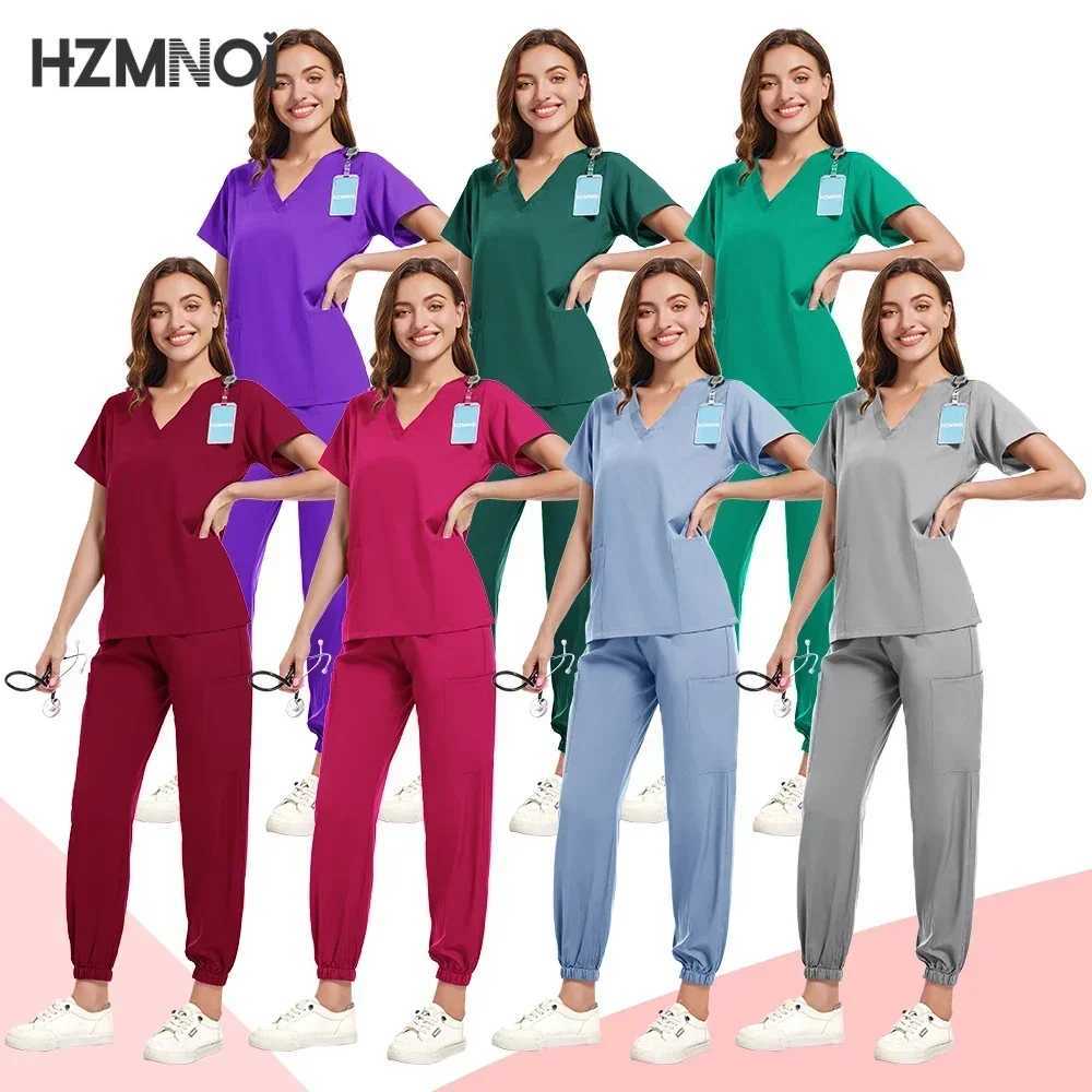 HZNMNOI Scrub Hospital Uniform Medical Top Pants Nurse Uniform High Fashion Uniforms Nursing Scrubs Set Hot Sell Surgical Gowns X250410