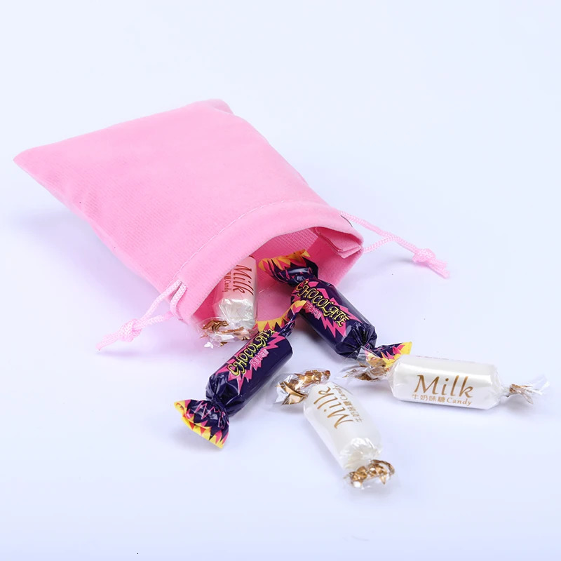 10Pcs Pink Color Separation Flannel Bags Jewelry Gift Display Packing Velvet Drawstring Pouches Xmas 251110