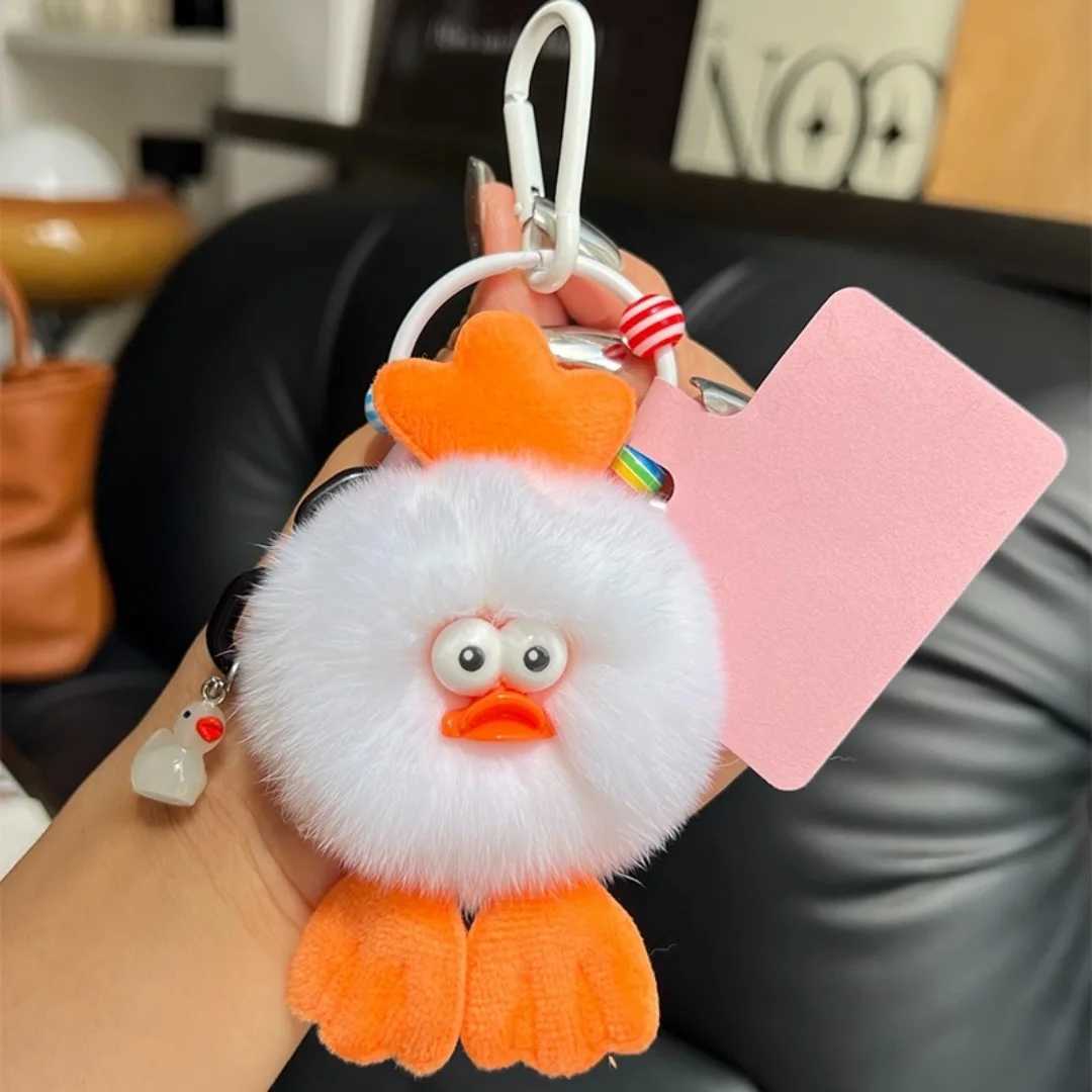 Mink real rabbit fur duck keychain fluffy keychain Trinkett fluffy keychain handmade Y2k keychain cute plush doll pendant W250411