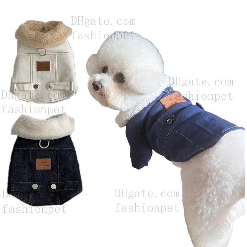 Warm Fleece Collar, Stylish Denim Design Dog Jacket, Trendy Pet Winter Coat with Pockets, Fashionable Cold-Resistant Apparel for Small Dogs, for Outdo