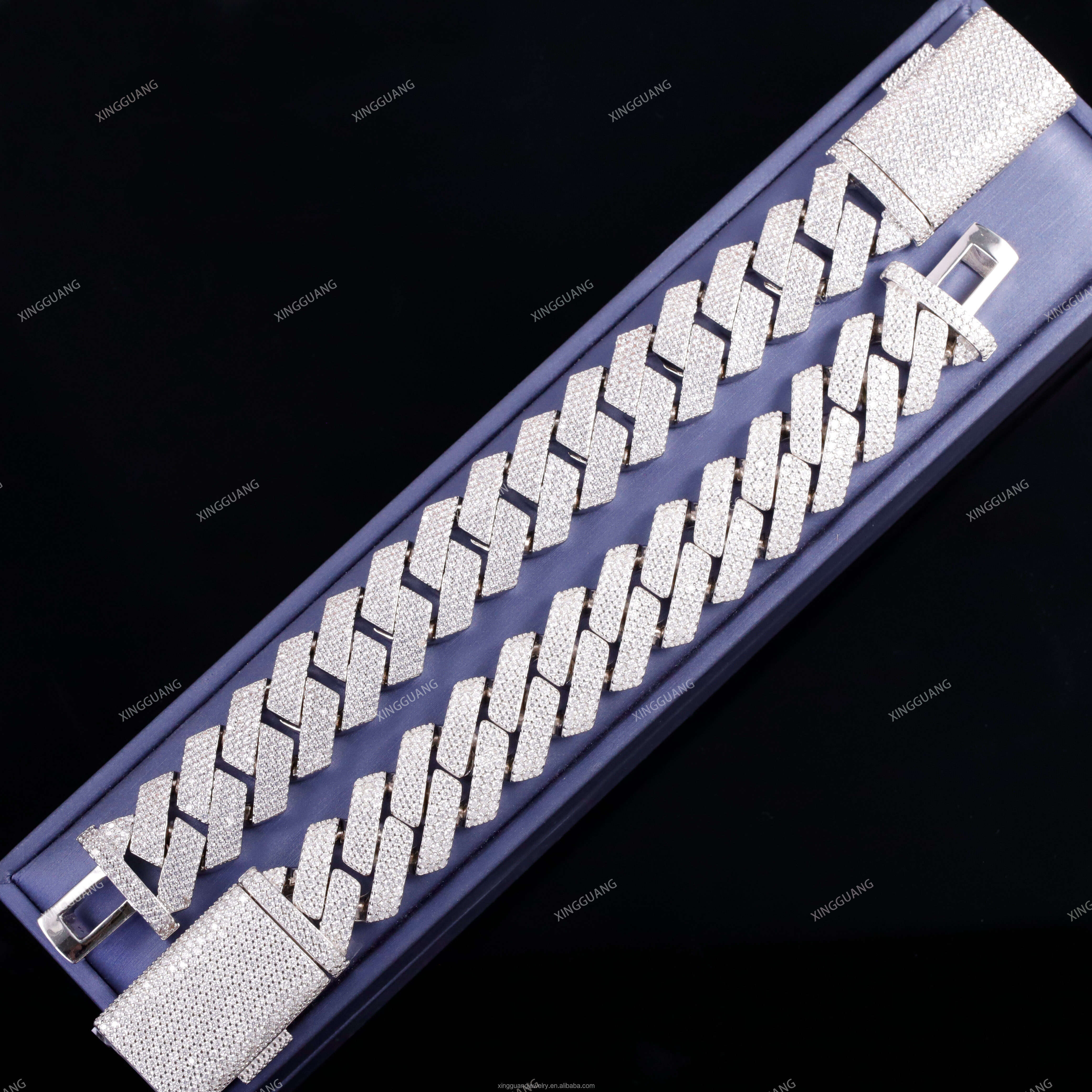 RTS Iced Out 20 mm Wide 3/4 Rows Moissanite Cuban Chain S925 Silver Diamond Link Chain Jewelry Hip Hop Fine Jewelry Necklaces