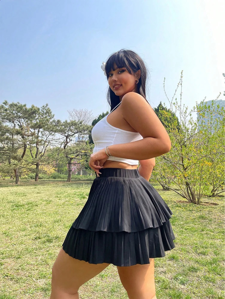 Plus Size Pleated Skirt Girls Beach Skirt Sports Skirt Stretch Basic Mini Skirt With Wedding Lined Pants 250410