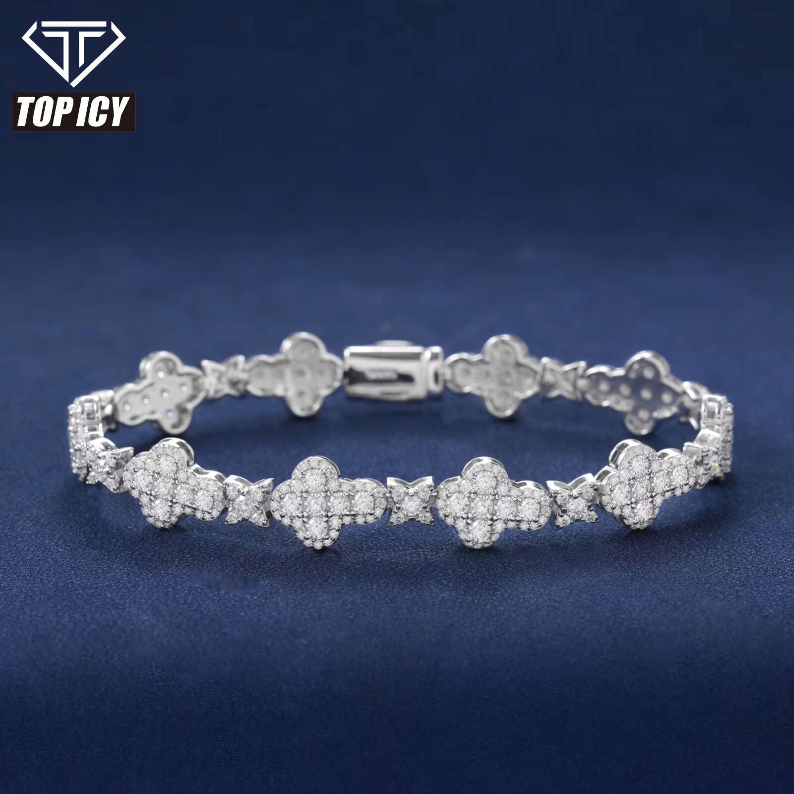 New Design 925 Silver Cross Star Bracelet Luxury VVS D Moissanite Diamond Chain Hip Hop 10.5mm Jewelry for Women Men