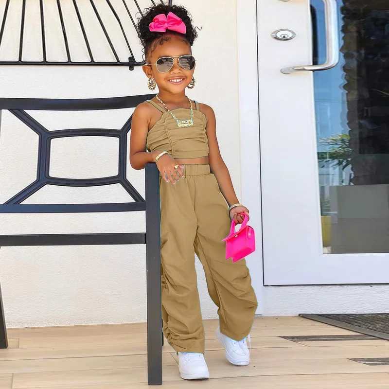 1-8 year baby and childrens summer womens sleeveless top+commodity pants 2 pieces/set childrens fashion clothing girl setXJ250410