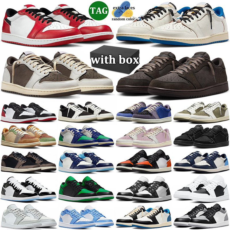 With box 1 low basketball shoes designer shoes men women 1s sneakers mocha black white pink brown red blue navy mens womens outdoor sports trainers sneaker