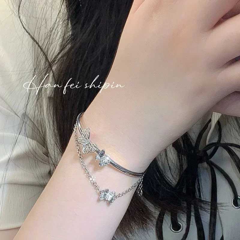 Sweet Tassel Butterfly Woman Bracelet Heart Double Layer Luxury Charm Bracelet Aesthetic Accessories 2024 NewC250410