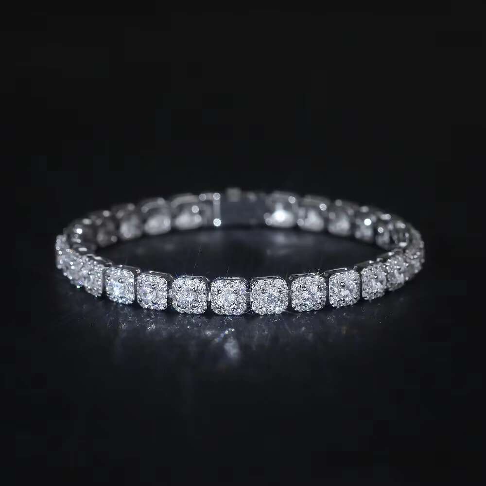 Wholesale Custom Fashion Sterling 925 Silver cvd Lab Diamond GRA Moissanite Zircon Tennis Sterling Bracelet for Men
