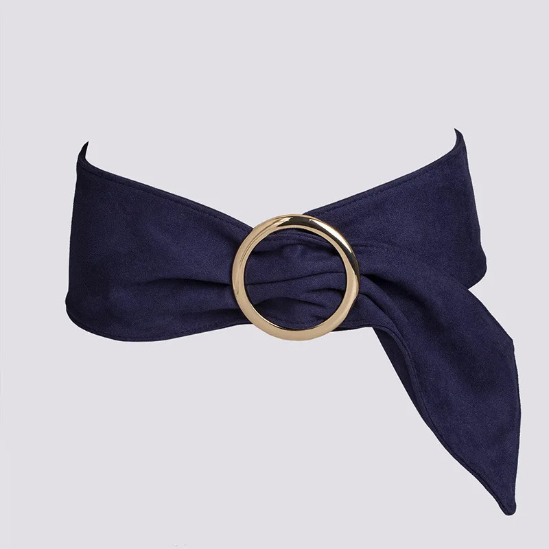 Fashionable and elegant retro womens high-end round buckle suede waist belt soft and comfortable versatile with a wide ribbon 251110
