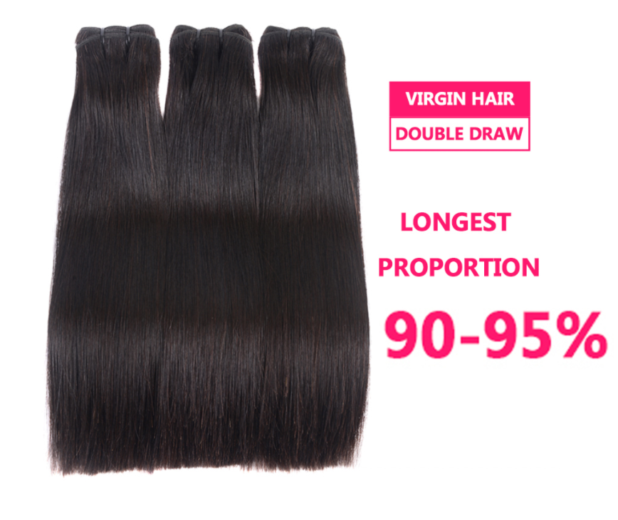 100% Human Hair High Quality Straight Super Double Drawn Raw Virgin Hair 1 bundle Thick To End