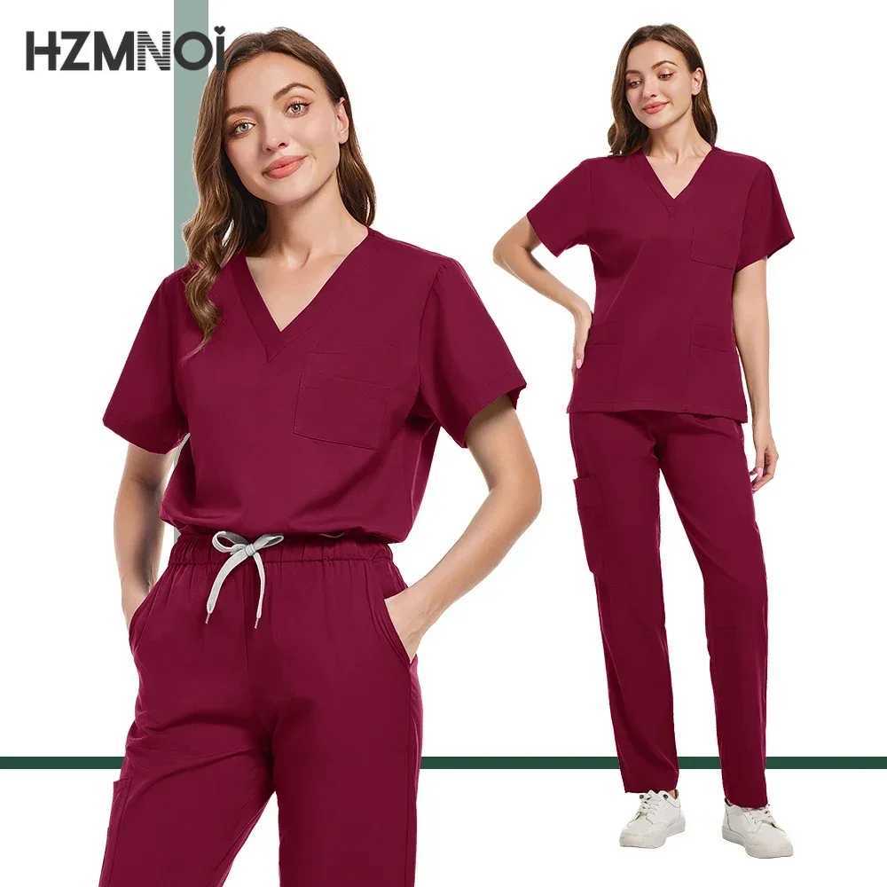 Hospital Nurse Doctor Nursing Uniform Women Fashion V-neck Beautician Straight Pants Suit Pharmacy Work Clothes Medical Uniforms X250410