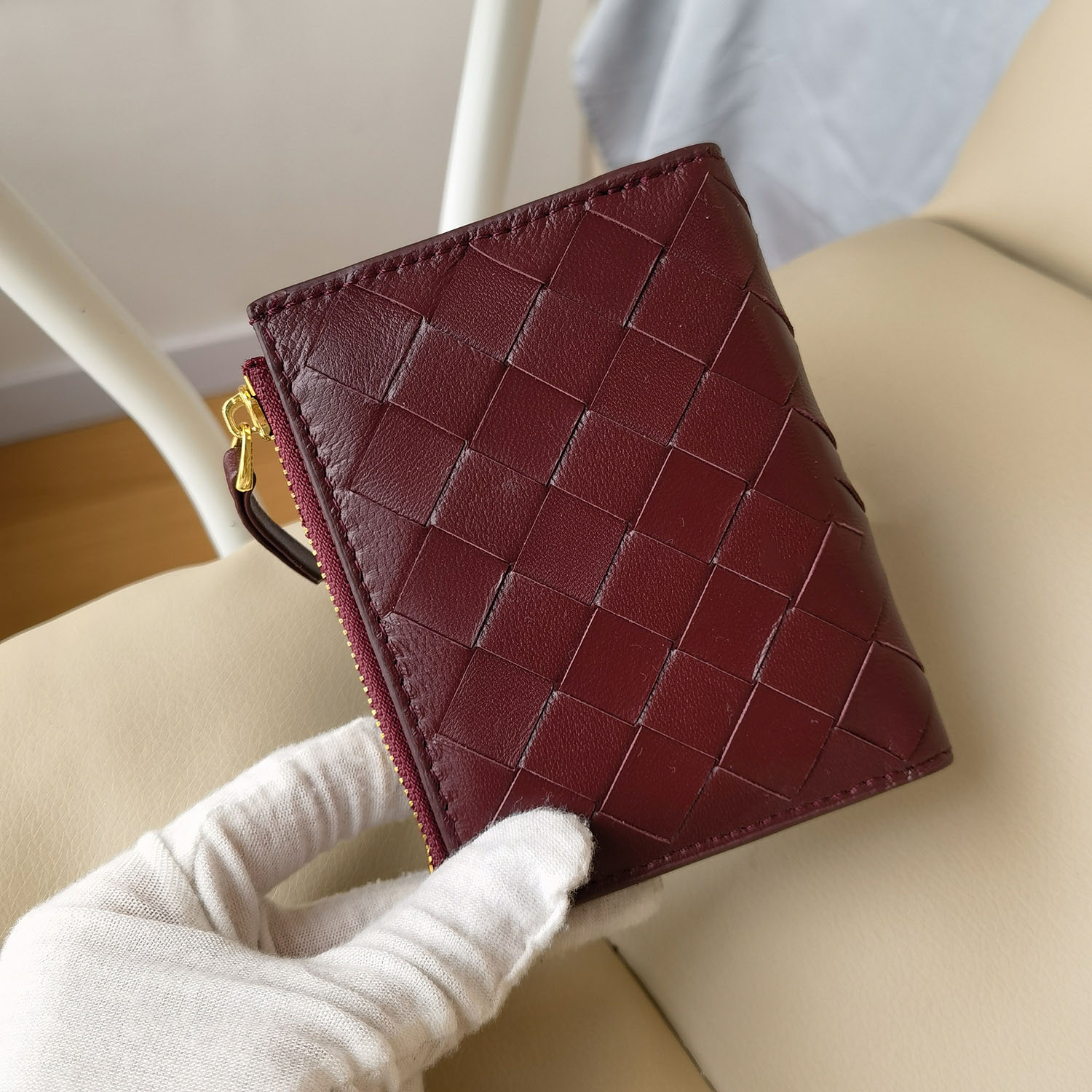 Sheepskin hand-woven short wallet coin purse zipper bag genuine leather billfold card holder integrated storage bag trendy