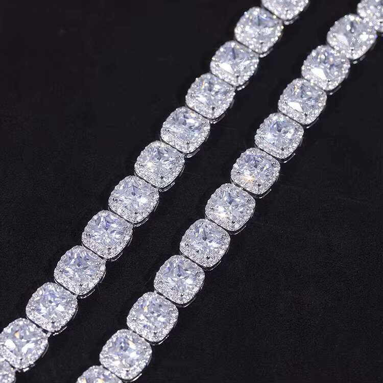 Fashion Customized High-end S925 Sterling Silver VVS D Color Moissanite Diamond Cushion Tennis Chain for Jewelry Gift