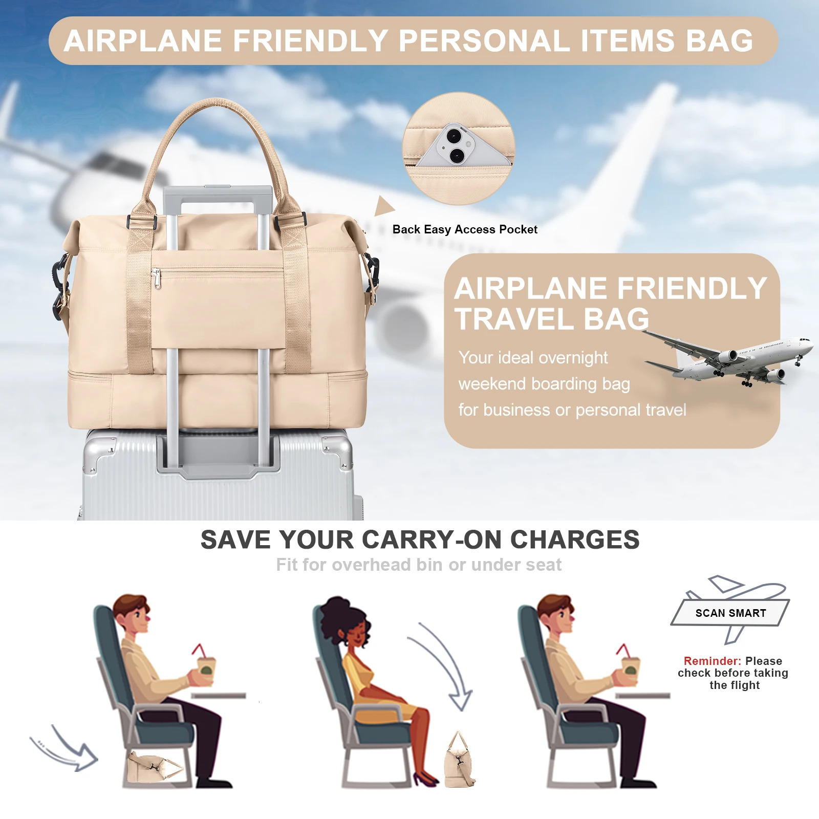 Large Travel Bag Foldable Sports Bag Easyjet Hand Luggage 45x36x20 Cabin Bag with Shoe Compartment Overnight Weekender Gym Bag 251110