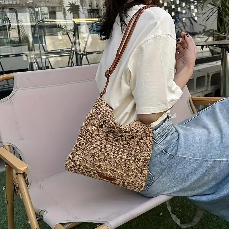 One Mini Solid Crochet Crossbody Bag With Adjustable Shoulder Strap For Women, Perfect As A Gift For Leisure, Woven Mini Bag ddmynov