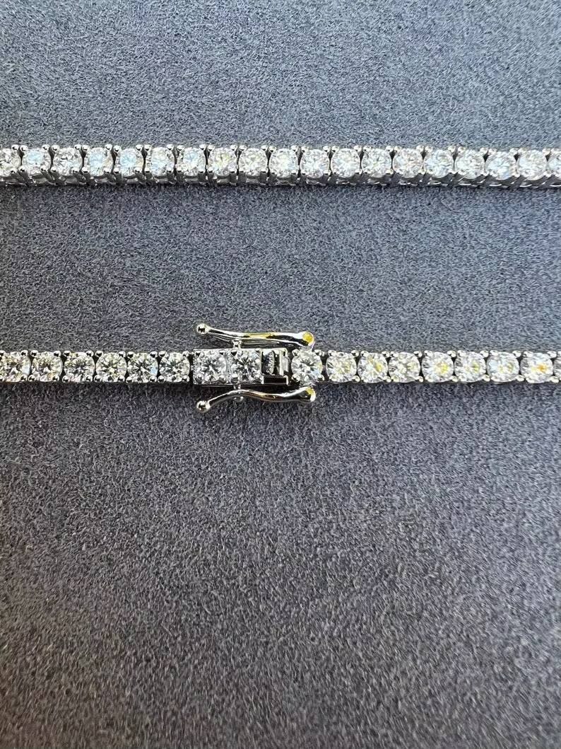 Rinntin MON Cheapest Wholesale Factory Price 2MM 3MM 4MM Hip Hop Moissanite Diamond Tennis Chain Silver Necklace