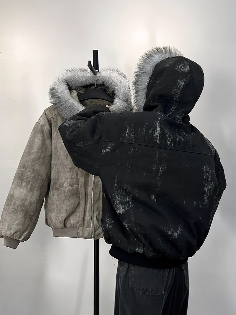 Men's Faux Fur Zip Jacket Y2k Collar High Street Fashion Design Pullover Harajuku Casual American Warm Thicken Cardigan Coat Parkas